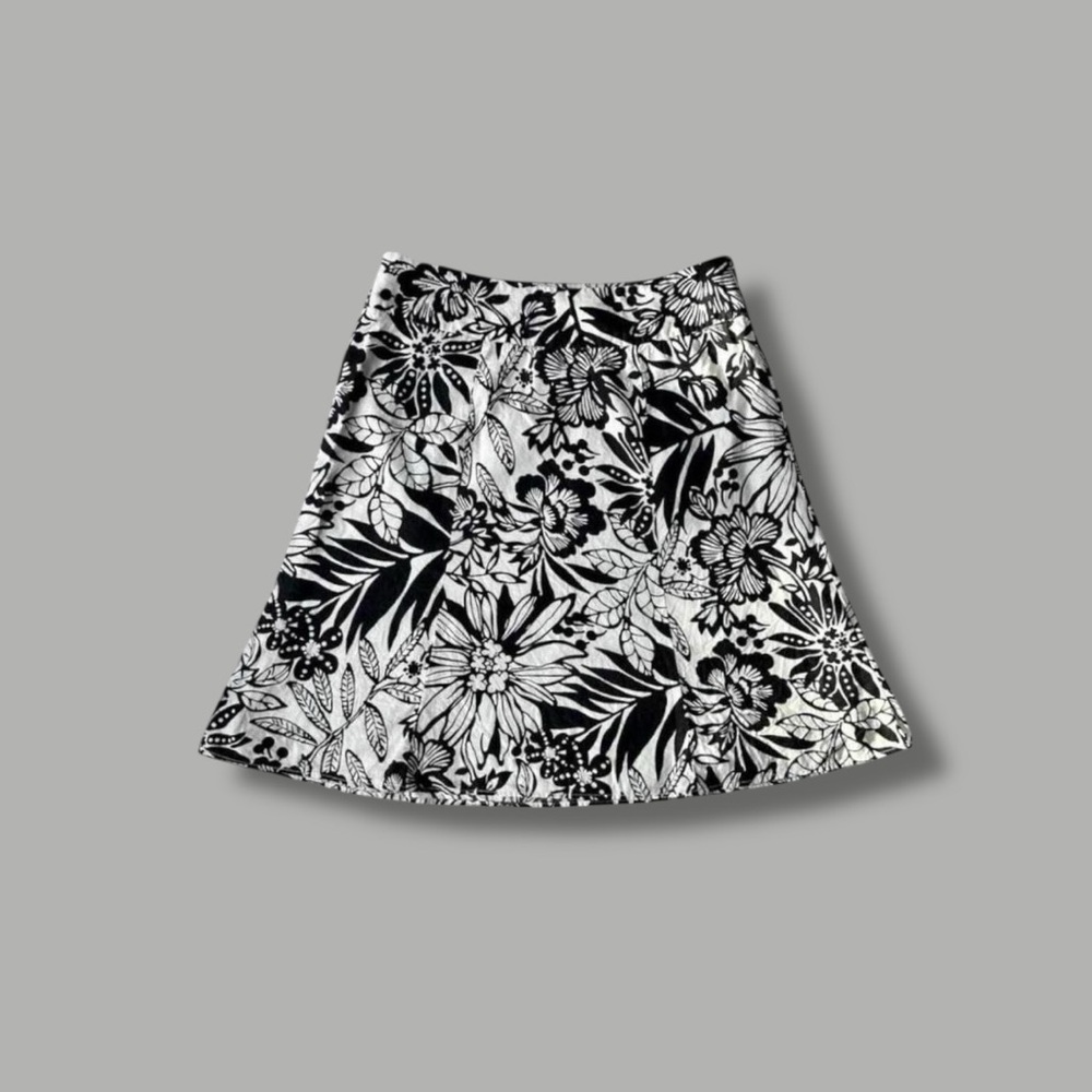 GAP 2 Cotton Linen Tropical Floral Low Rise Black & White A Line Summer Skirt